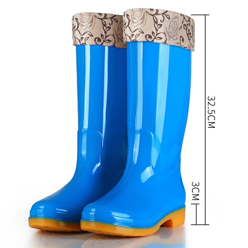 Women's Rain Boots Mid-high Tube Fashion Velvet Padded Thick Rain Boots Warm Winter Rain Boots Non-slip Adult