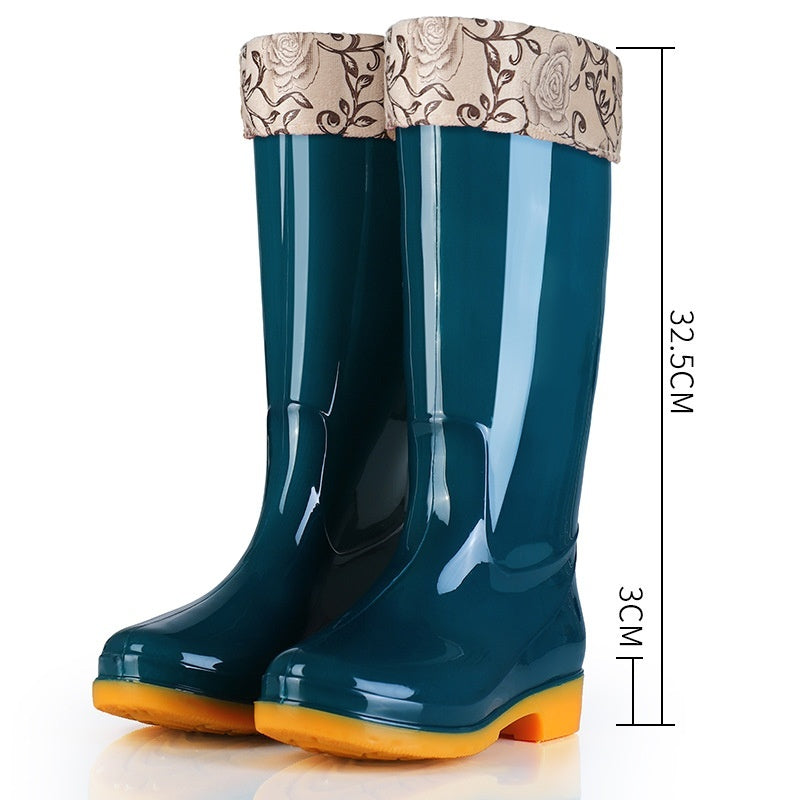 Women's Rain Boots Mid-high Tube Fashion Velvet Padded Thick Rain Boots Warm Winter Rain Boots Non-slip Adult