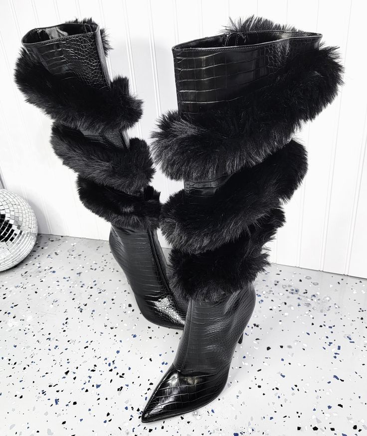 Foreign Trade Fashion Wool-Trim Pointed-toe Stiletto Boots