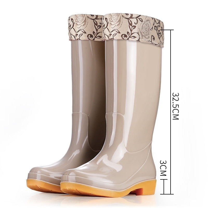 Women's Rain Boots Mid-high Tube Fashion Velvet Padded Thick Rain Boots Warm Winter Rain Boots Non-slip Adult