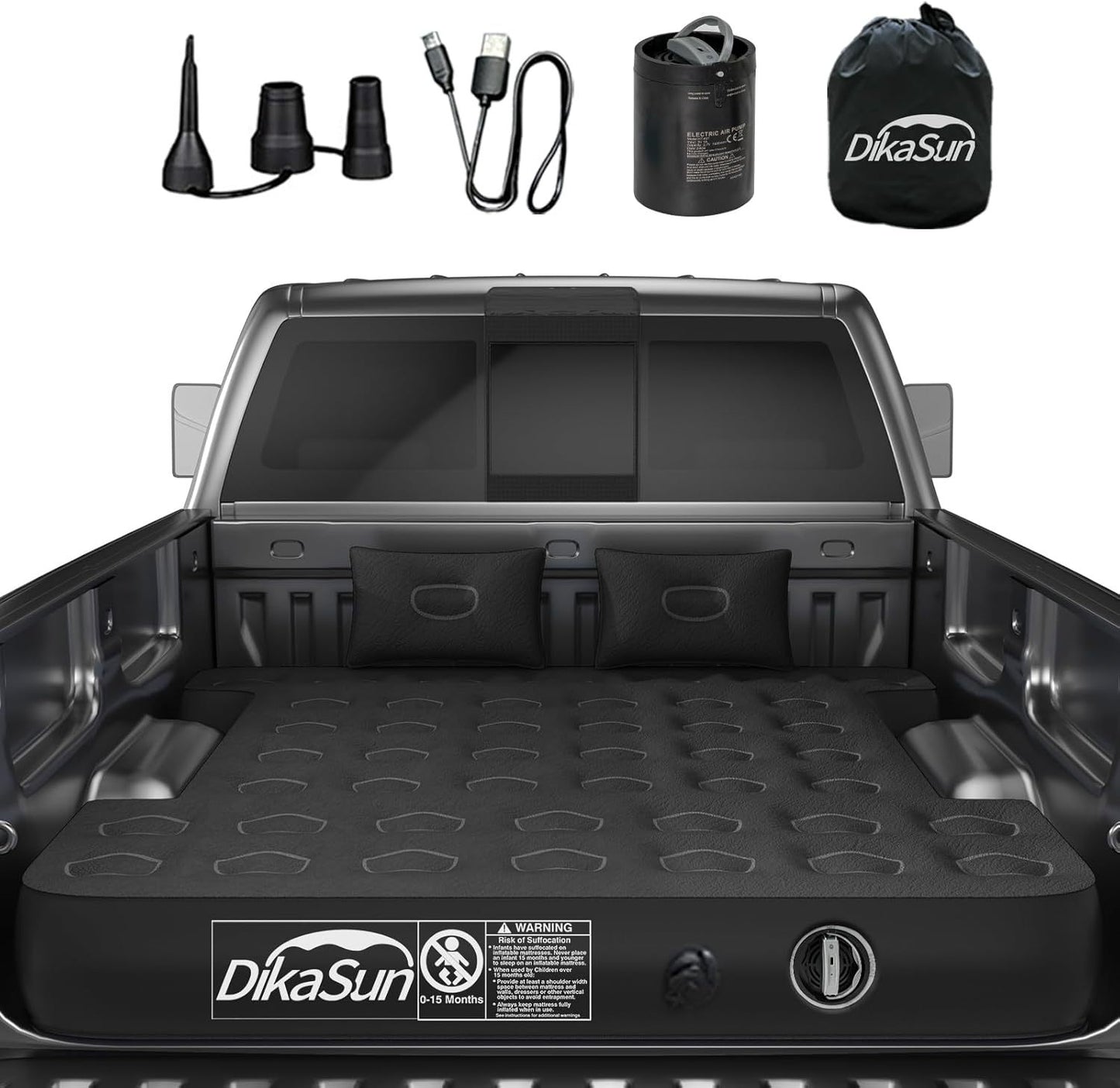 Cordless Air Pump Truck Bed Mattress, Fits 5.5'-5.8' Short Beds, Reinforced Support & Stability, Fast Inflation Deflation, All-in-One For Camping & Travel, Compact Storage