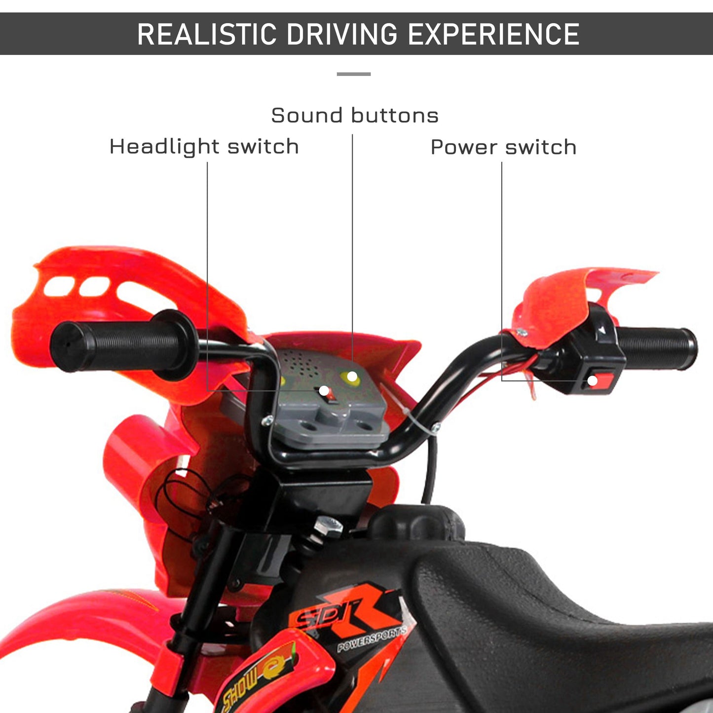 6V Kids Motorcycle Dirt Bike Electric Battery-Powered Ride-On Toy Off-road Street Bike with Training Wheels