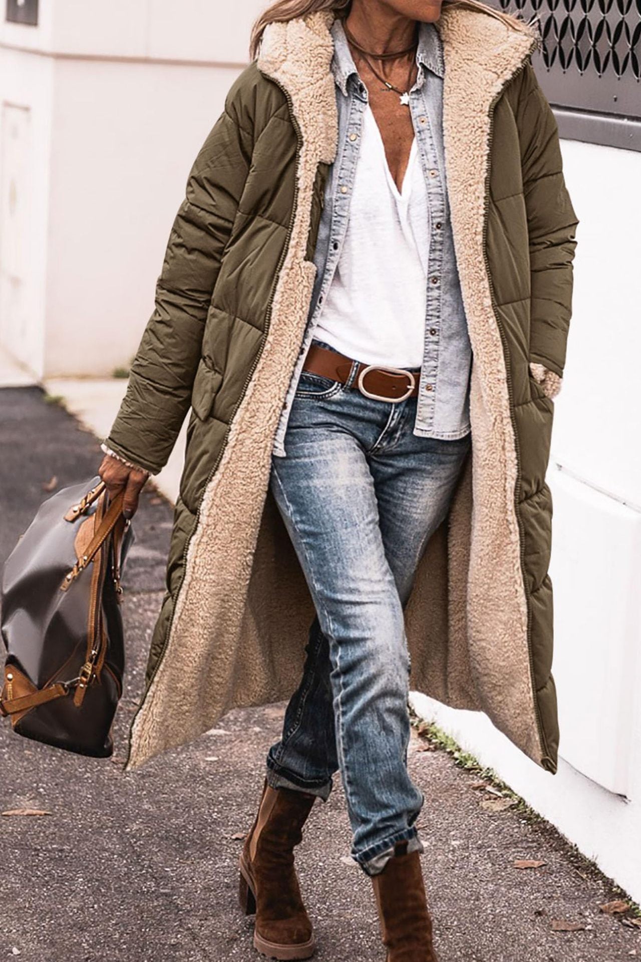 Solid Color Hooded Long Coat Winter Long Sleeve Double-sided Wear Slim Elegant Cardigan Jacket Top Women's Clothing