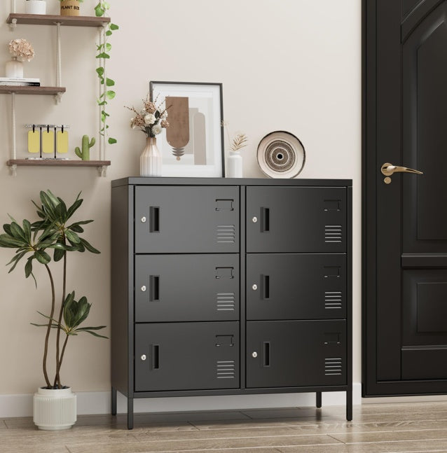 6Doors Metal Storage Locker With Card Slot,Metal Locker For Employees With Keys And Ventilation Holes,Suitable For Office, Home, Bank, School,Gym,Requires Installation,Black