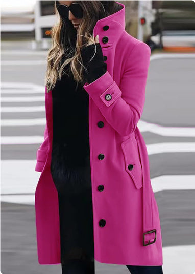 Autumn Winter New Woolen Coat Women's Slim Fit Cardigan Large Coat Women Long Sleeve Single Breasted Stand Collar Woolen Coat