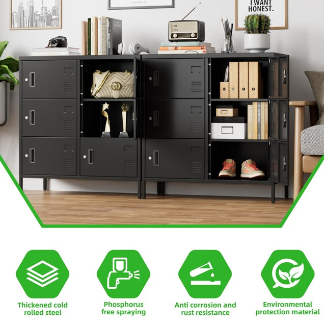 6Doors Metal Storage Locker With Card Slot,Metal Locker For Employees With Keys And Ventilation Holes,Suitable For Office, Home, Bank, School,Gym,Requires Installation,Black