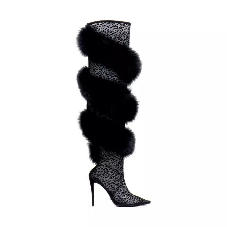 Foreign Trade Fashion Wool-Trim Pointed-toe Stiletto Boots