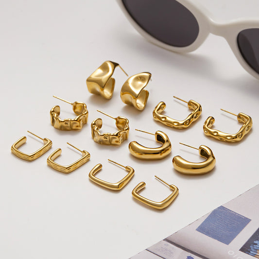Jieding European And American Stainless Steel C-shaped Ear Studs Light Luxury High Sense