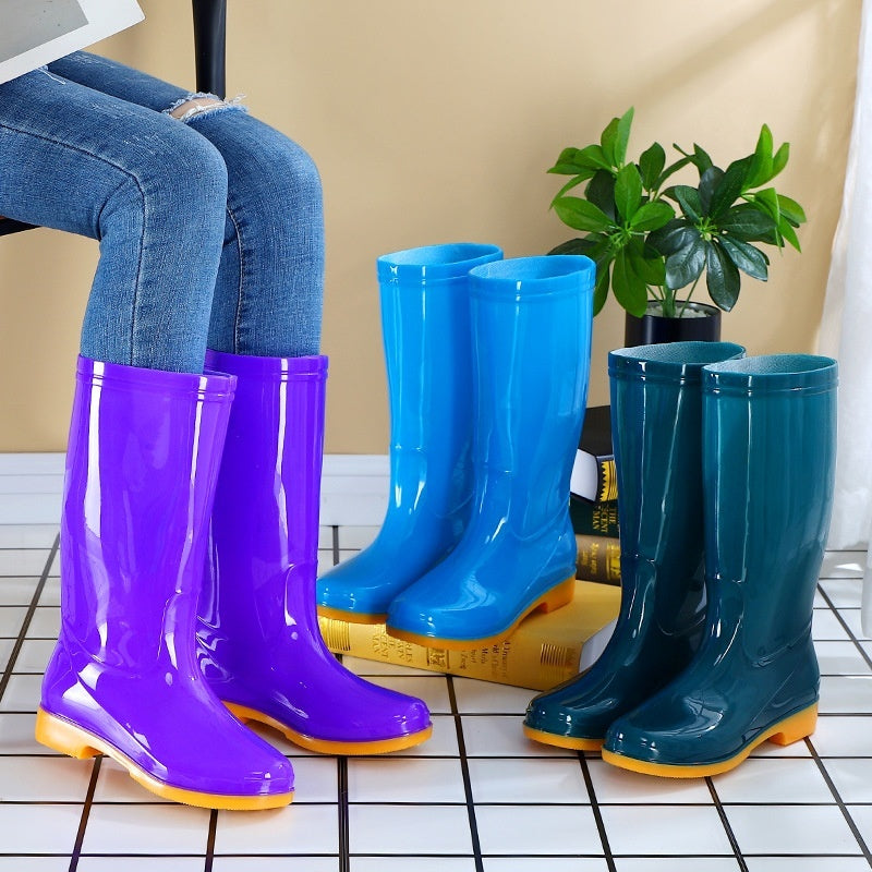 Women's Rain Boots Mid-high Tube Fashion Velvet Padded Thick Rain Boots Warm Winter Rain Boots Non-slip Adult