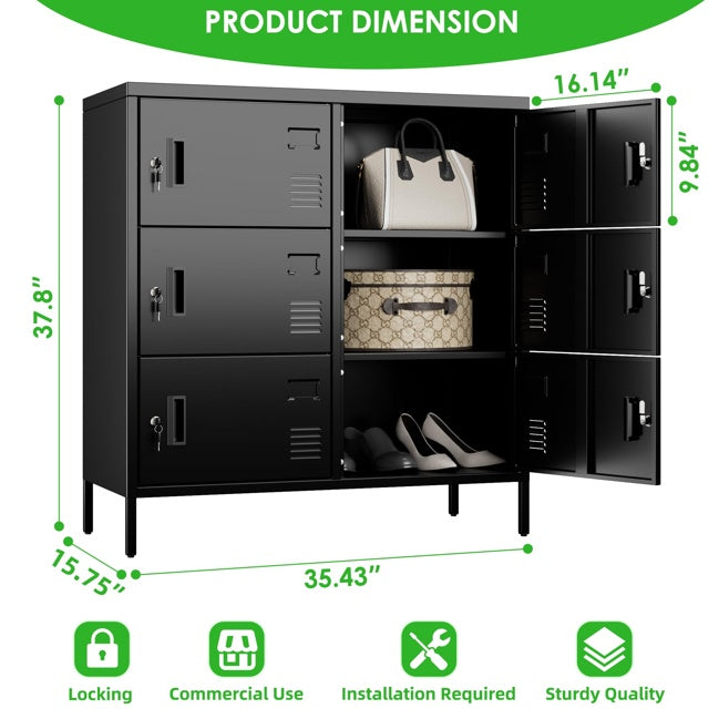6Doors Metal Storage Locker With Card Slot,Metal Locker For Employees With Keys And Ventilation Holes,Suitable For Office, Home, Bank, School,Gym,Requires Installation,Black
