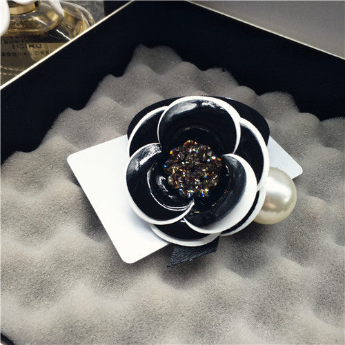 Camellia rhinestone pearl hair ornament