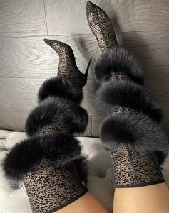 Foreign Trade Fashion Wool-Trim Pointed-toe Stiletto Boots