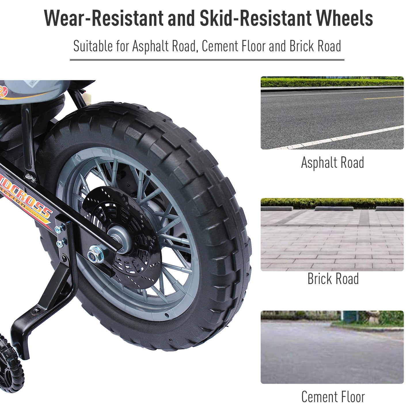 6V Kids Motorcycle Dirt Bike Electric Battery-Powered Ride-On Toy Off-road Street Bike with Training Wheels