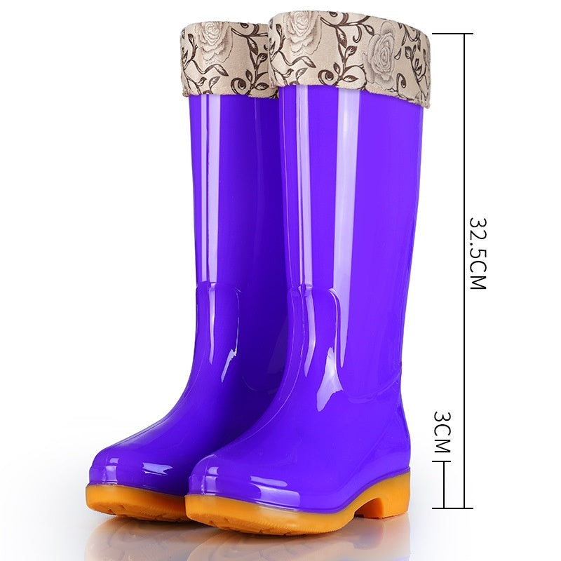 Women's Rain Boots Mid-high Tube Fashion Velvet Padded Thick Rain Boots Warm Winter Rain Boots Non-slip Adult