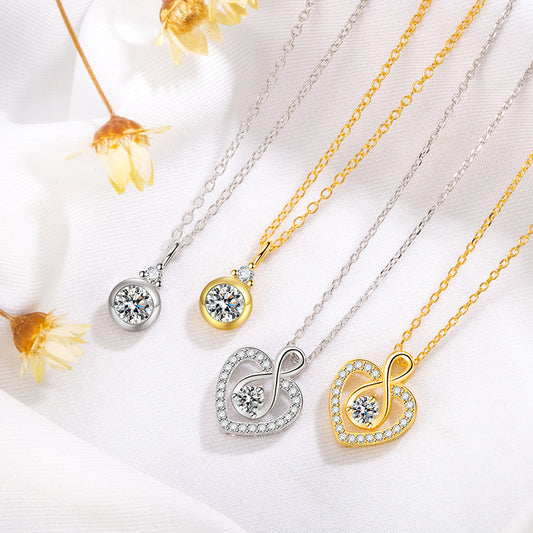 S925 Sterling Silver Round Diamond Simple Bubble Love Necklace