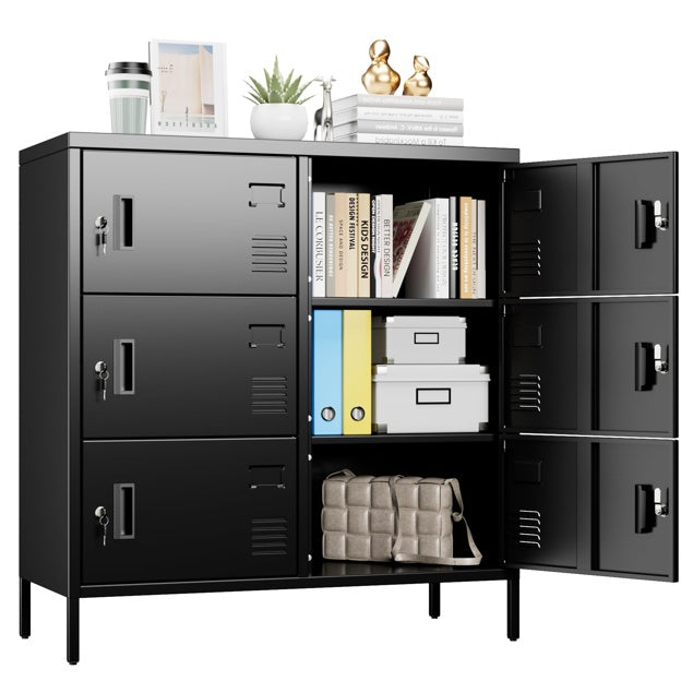 6Doors Metal Storage Locker With Card Slot,Metal Locker For Employees With Keys And Ventilation Holes,Suitable For Office, Home, Bank, School,Gym,Requires Installation,Black