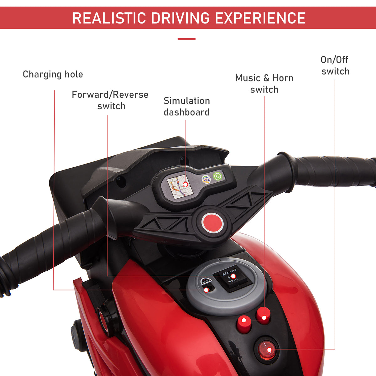 Red 6V Kids Electric Motorcycle Ride-On Dirt Bike Toy With Music Horn Headlights